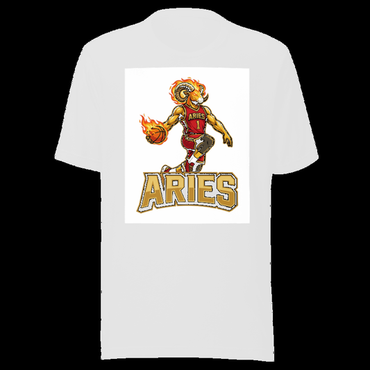 White tee (auto-whitened): Aries Basketball - Zodiac League