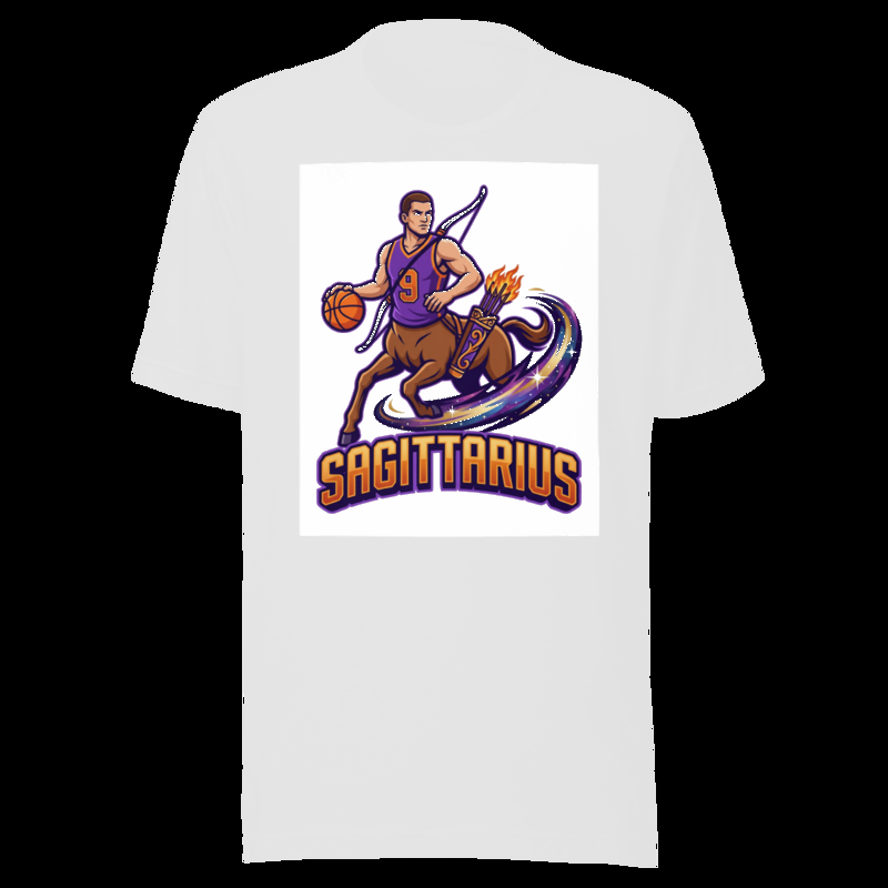 White tee (auto-whitened): Sagittarius Basketball - Zodiac League