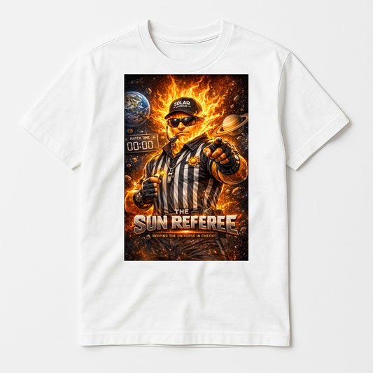 Clean design mockup 2026-08-01: Sun Referee - Solar League Tee