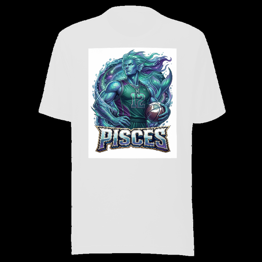 White tee (auto-whitened): Pisces Basketball - Zodiac League